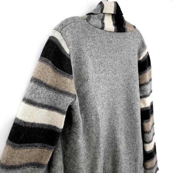 Talbots Women's Vtg Medium Petite Neutral Sweater Wool Angora Striped Cardigan - Picture 9 of 11